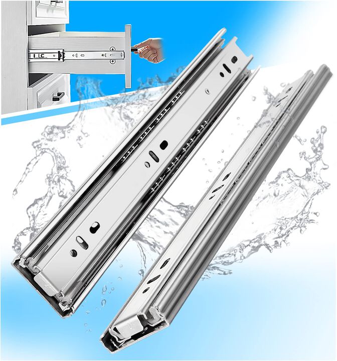 YENUO Stainless Steel Full Extension Drawer Slides Side Mount 10 12 14 16 18 20 22 24 Inch Ball Bearing Metal Rails Track Guide