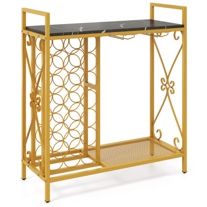 21 Bottle Wine Rack Freestanding Floor Wine Bottle Organizer with Glass Holder