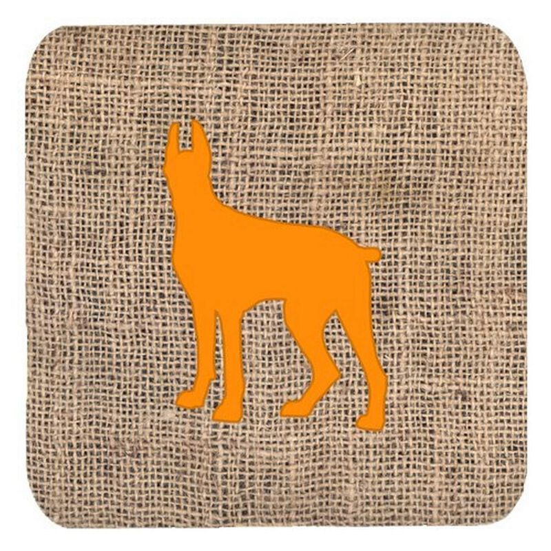 Caroline's Treasures BB1081-BL-OR-FC Great Dane Burlap and Orange Foam Coasters (Set of 4), 3.5 H x 3.5 W, Multicolor