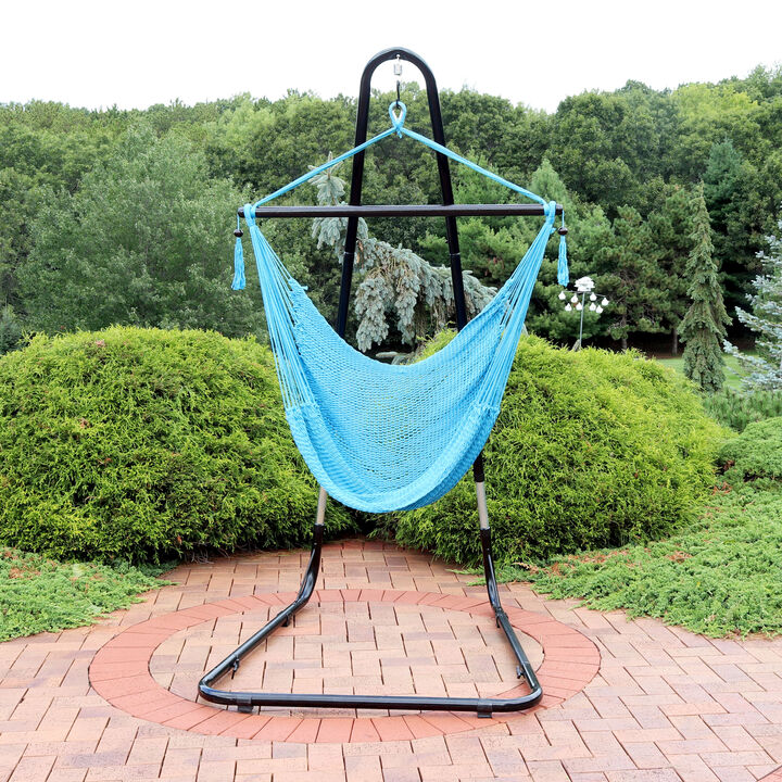 Sunnydaze Extra Large Hammock Chair with Adjustable Steel Stand - Sky Blue