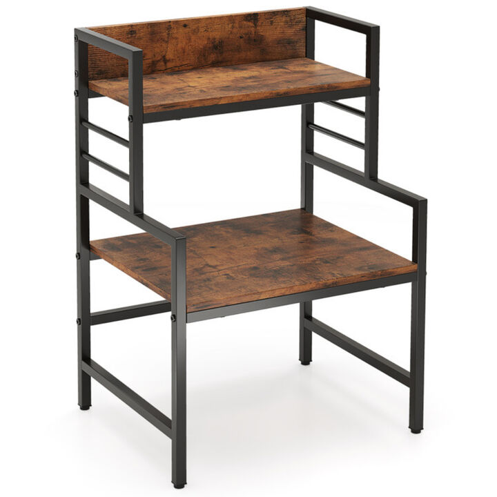 3-Tier Microwave Oven Stand with 2 Storage Shelves and Heavy-Duty Frame-Rustic Brown