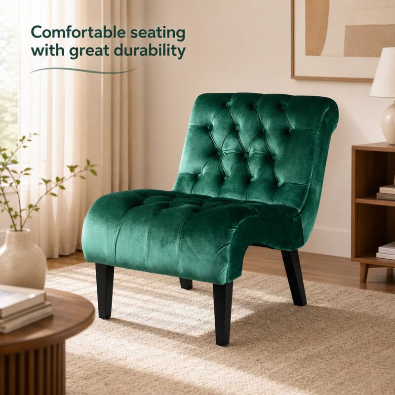 GOODSILO Armless Velvet Upholstered Accent Chair Leisure Chair with Wooden Legs for Living Room, Bedroom, Office, Small Spaces image number 4
