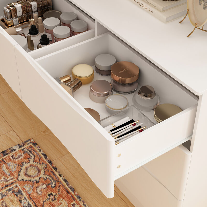 FUFU&GAGA 63" White 9-Drawer Dresser, Modern P2 MDF Construction with Silent Drawer Tracks, Rounded Corners and Anti-Tip Design (63" W x 31.5" H x 15.6" D), Pure White Finish