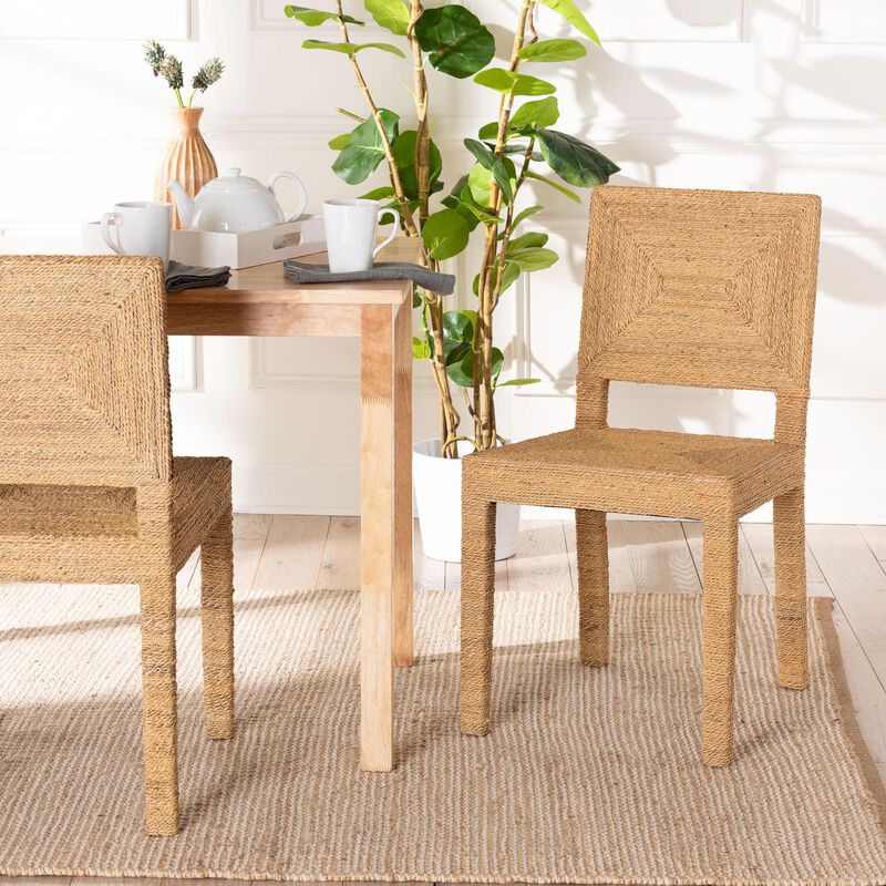 bali & pari Anfield Modern Bohemian Natural Seagrass and Mahogany Wood Dining Chair