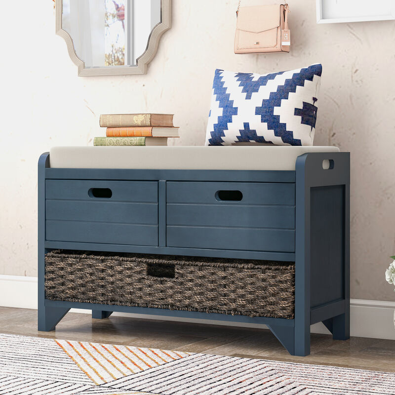 Whisen Storage Bench with Removable Basket and 2 Drawers - Navy