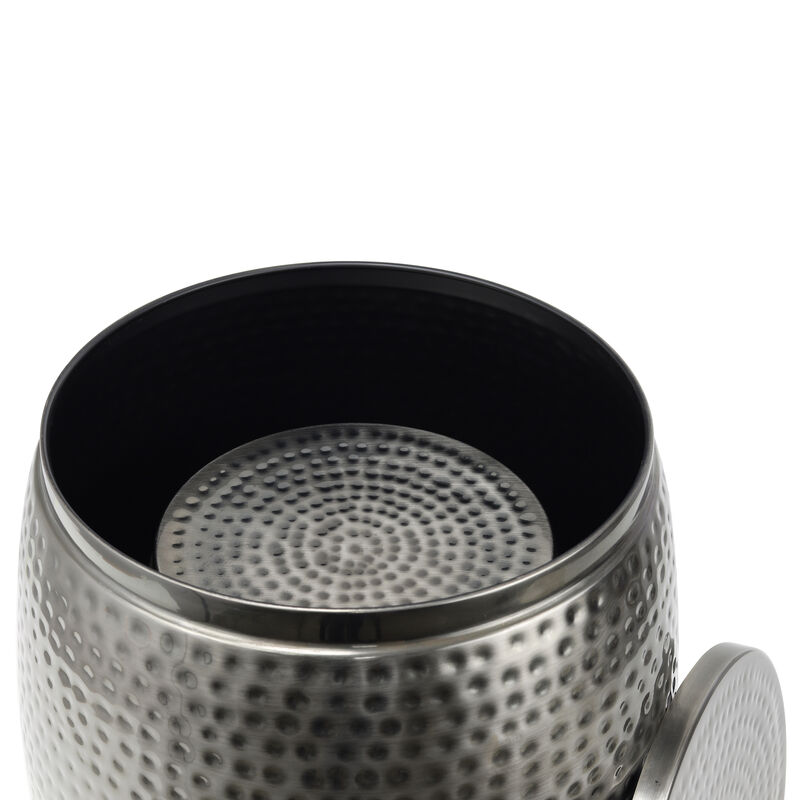 Merida Modern Rustic Hammered Metal Drum Storage Side Table with Lid
