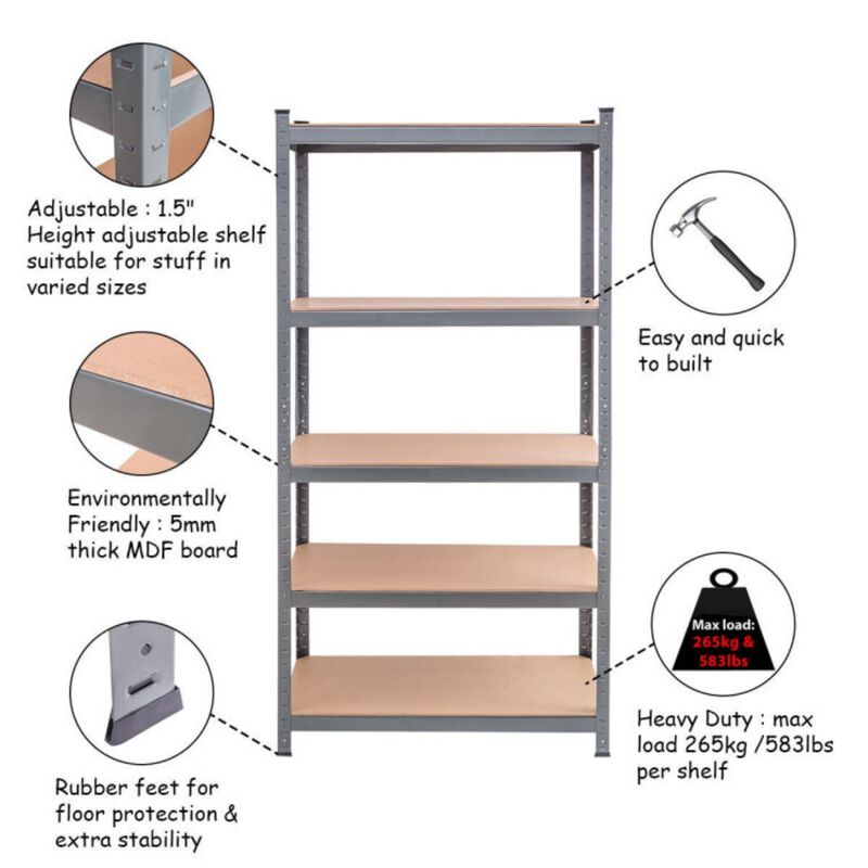 71 inch Heavy Duty Steel Adjustable 5 Level Storage Shelves image number 4