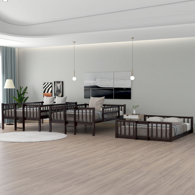 Full-Over-Full-Over-Full Triple Bed With Built-In Ladder And Slide, Triple Bunk Bed