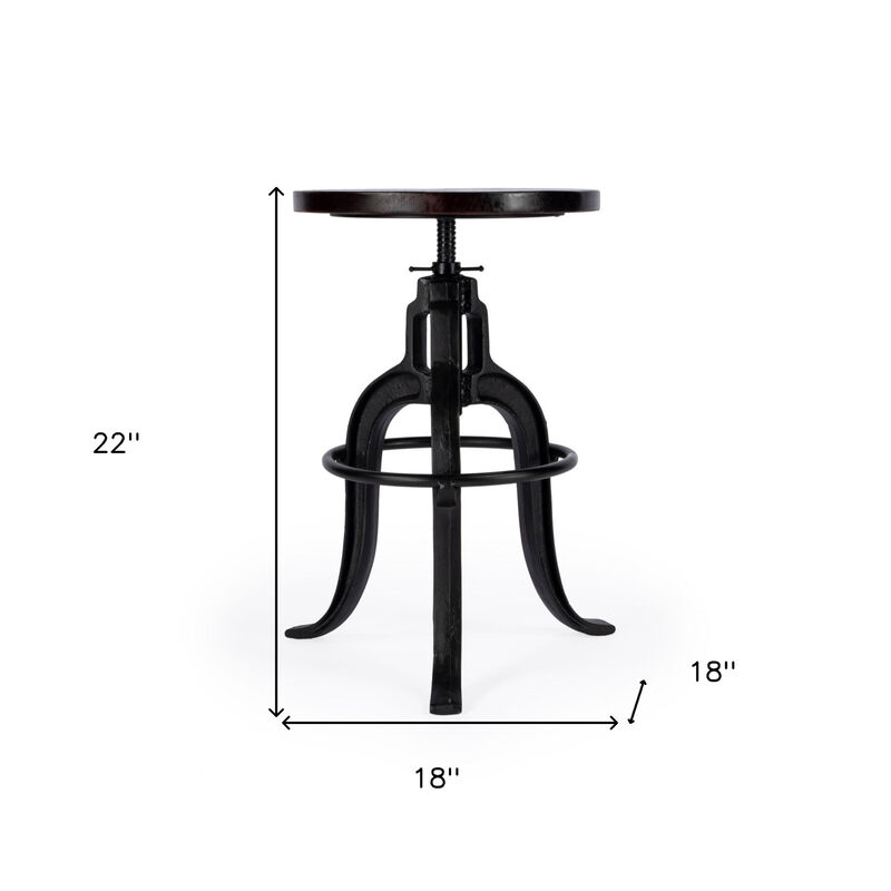 HomeRoots Brown And Black Wood And Iron Backless Swivel Bar Chair image number 5