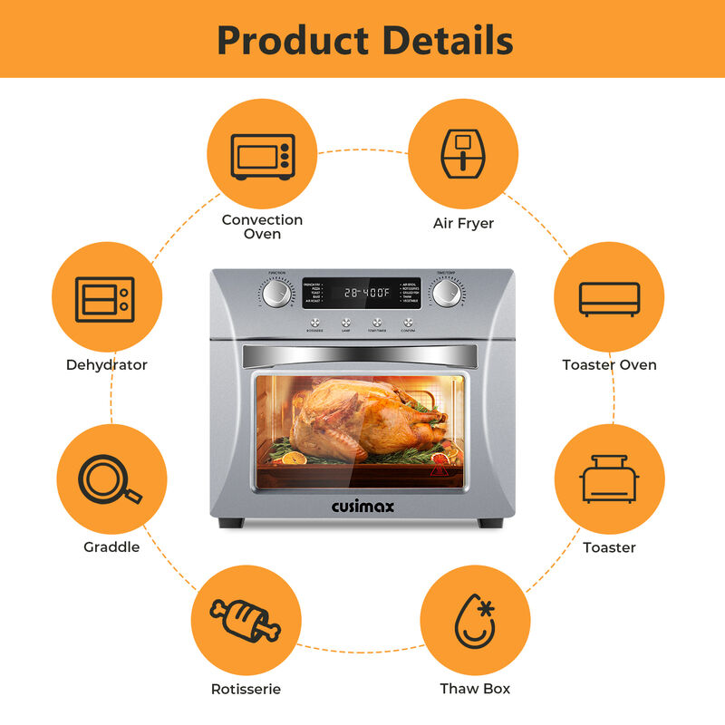 Cusimax Air Fryer Oven Countertop, 10-in-1 Convection Oven, 24QT Combo Countertop Toaster Oven with Rotisserie & Dehydrator, Rich Accessories image number 4