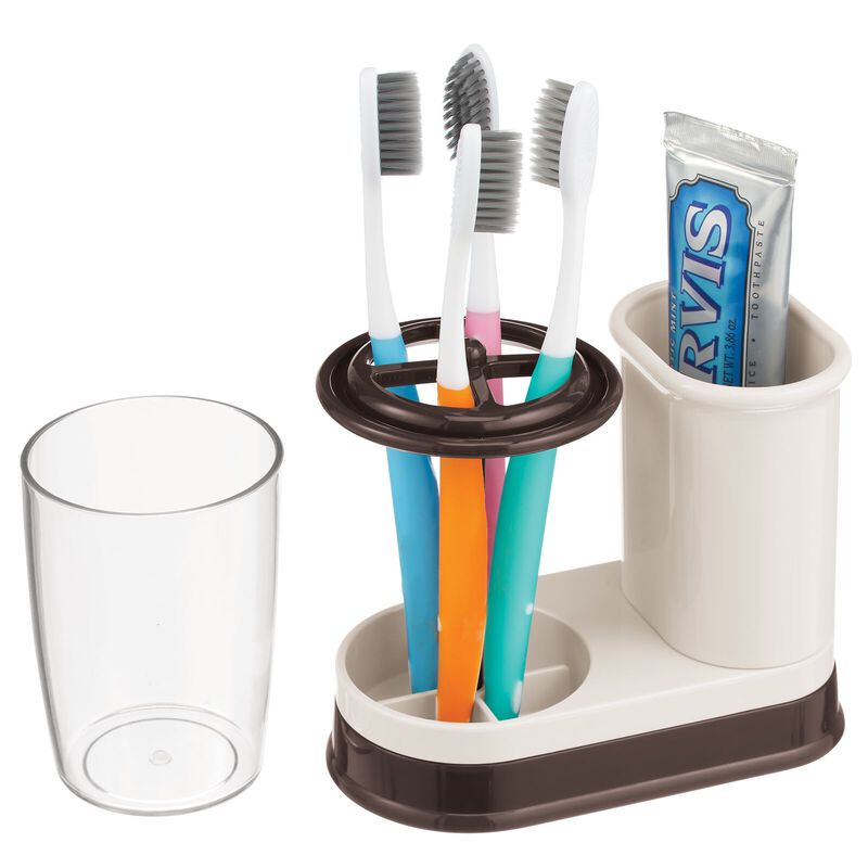 mDesign Plastic Toothpaste/Brush Center with Cup/Cover