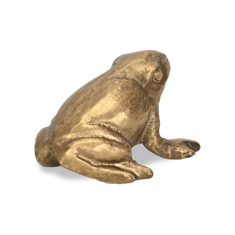 HomeRoots 3" Antiqued Gold Cast Iron Frog Figurine image number 2