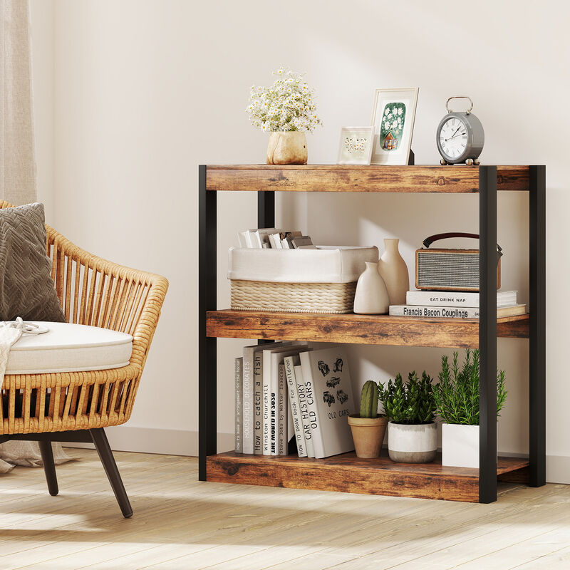 Small 3-Tier Bookcase with Wood Finish and Dual Anti-Tip Protection for Kids’ Room or Office