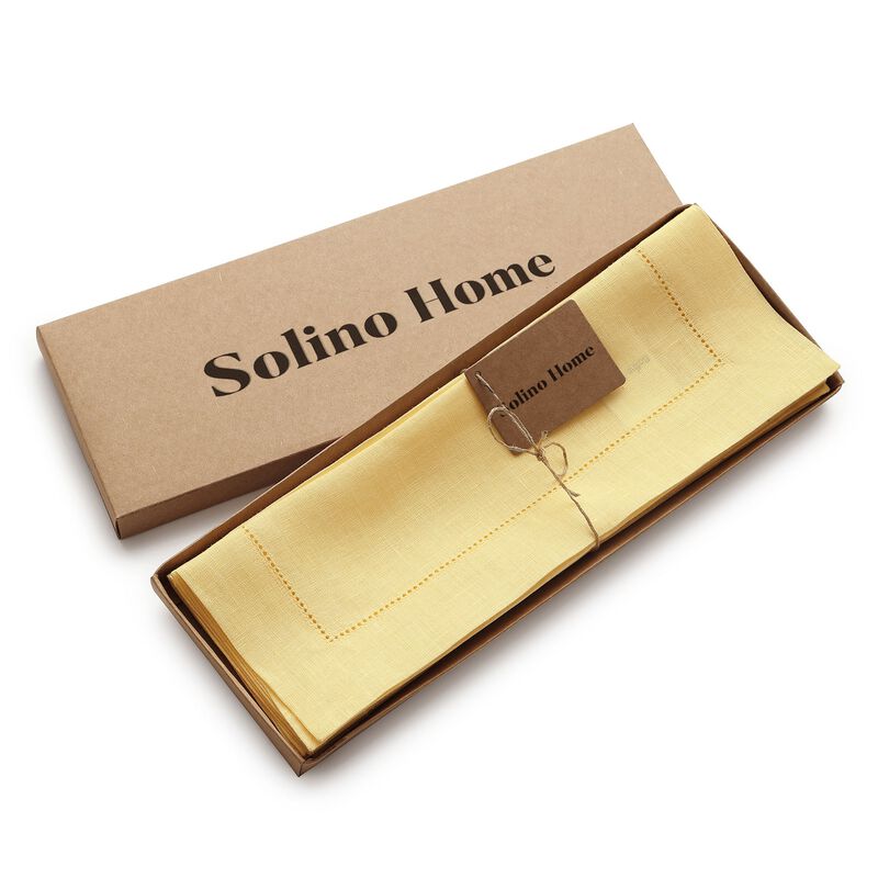 Christmas Linen Placemats 14 x 19 in Set of 4 - Classic Hemstitch, Solino Home