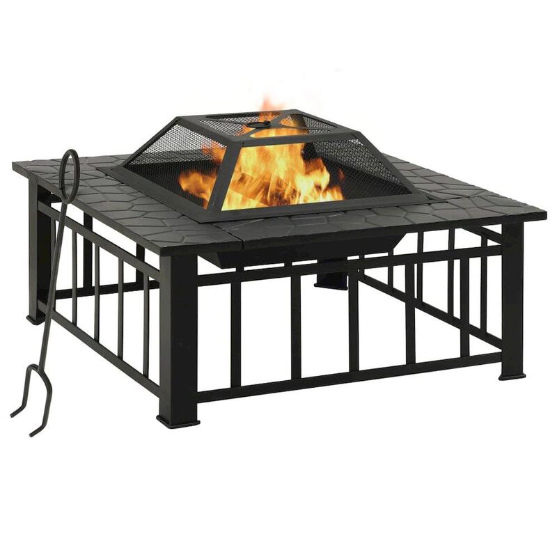 vidaXL Garden Fire Pit with Poker 31.9"x31.9"x18.5", Steel