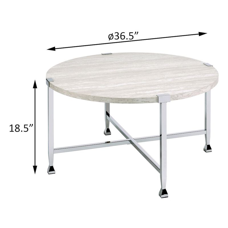 Plethoria Home White Oak and Chrome Round Coffee Table