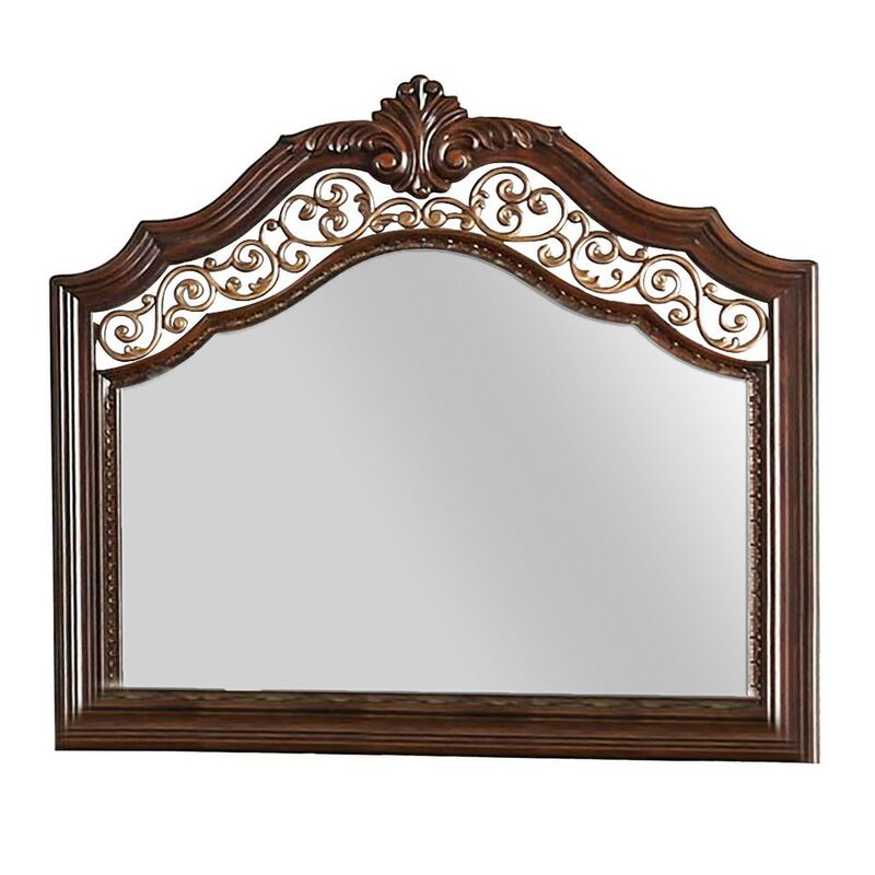 Molded Wooden Frame Mirror with Ornate Detailing, Brown By Casagear Home