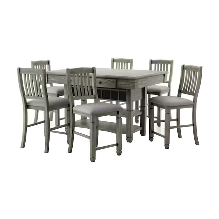 Yani 7pc Counter Height Dining Table and Chair Set, Wire Brushed Gray - Benzara