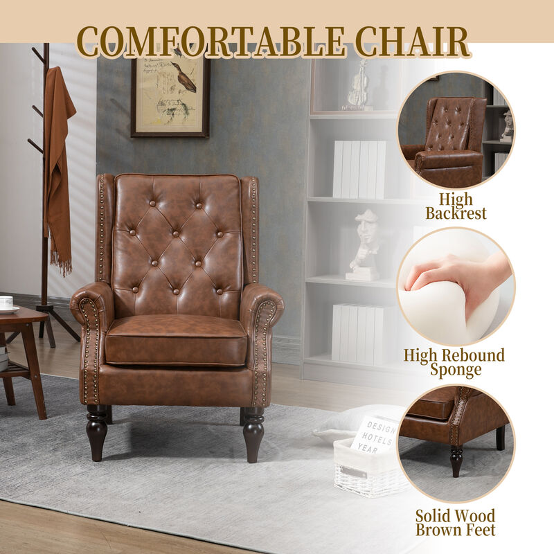 TATEUS  Modern Brown PU Accent Chair Lounge Chair image number 2