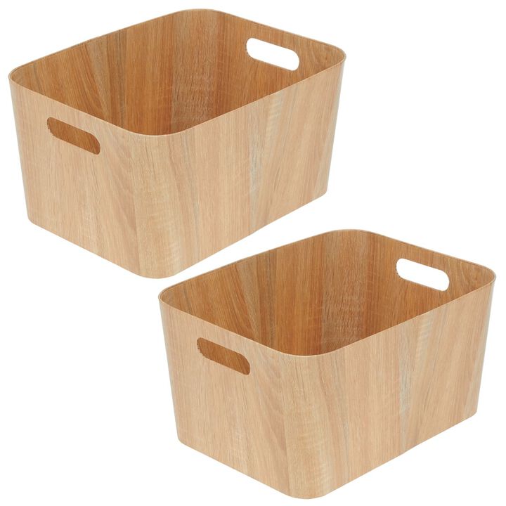 mDesign Wood Print 16" Long Kitchen Bin Box w/ Handles - 2 Pack - Natural