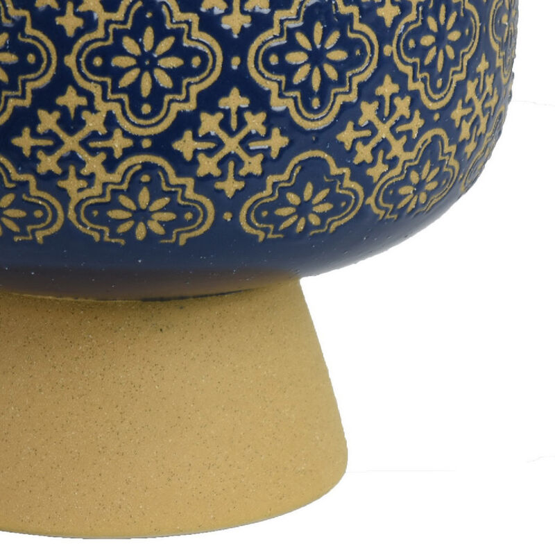Hea Decorative Planter, Blue Gold Moroccan Pattern Footed Bowl, 9 Inch image number 3