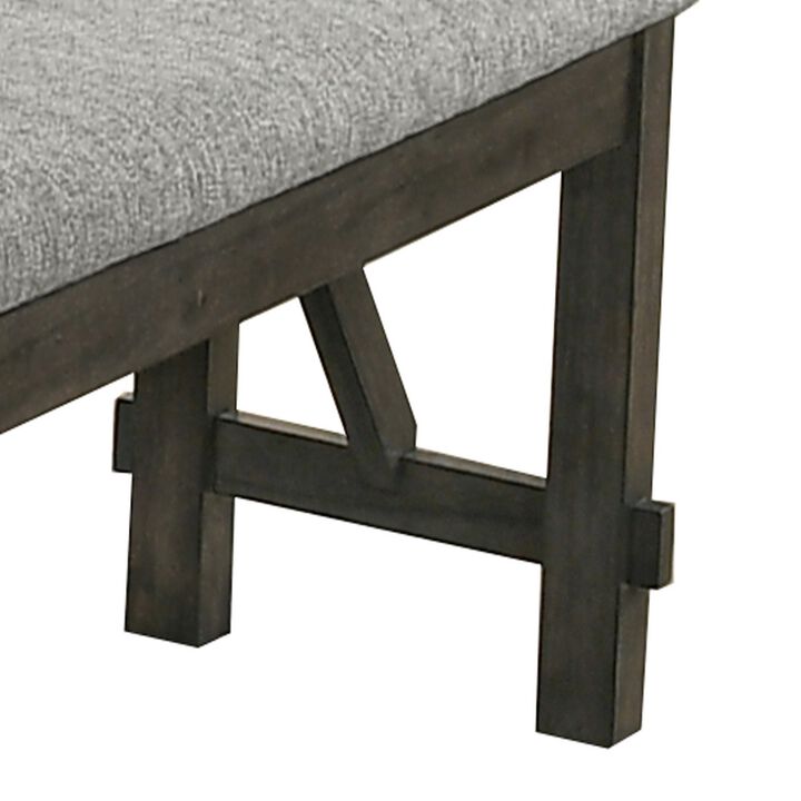 Fabric Upholstered Wooden Bench with Braces, Brown and Gray-Benzara