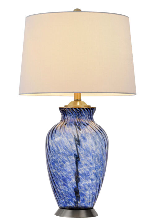 Hivvago 28" Blue Swirl Glass Table Lamp With White Empire Shade