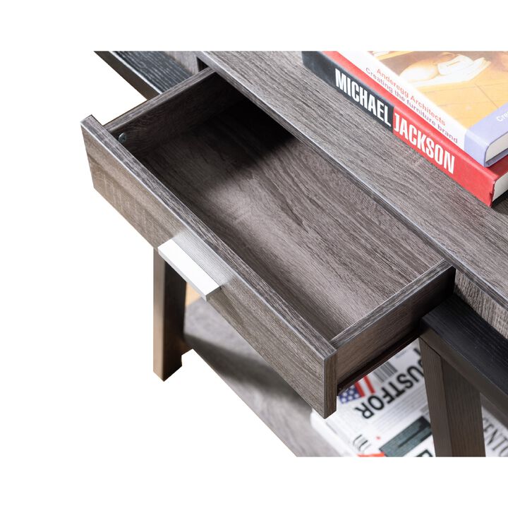 Wooden Console Table with Angled Leg Support and Drawer,Black and Gray