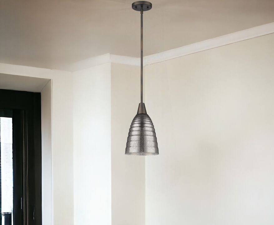 Hivvago Bronze Hanging Light with Ribbed Pebbled Glass Shade