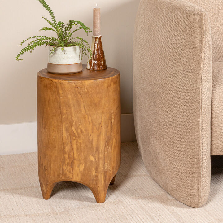 Hand-Carved Wood Side Table, Walnut Finish
