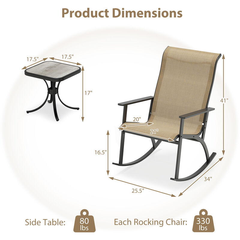 Brown Patio Rocking Bistro Set with Wood-Plastic Tabletop and High Back image number 2