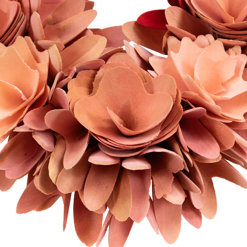 Wooden Rose Artificial Valentine's Day Floral Wreath - 15" - Red and Pink image number 3