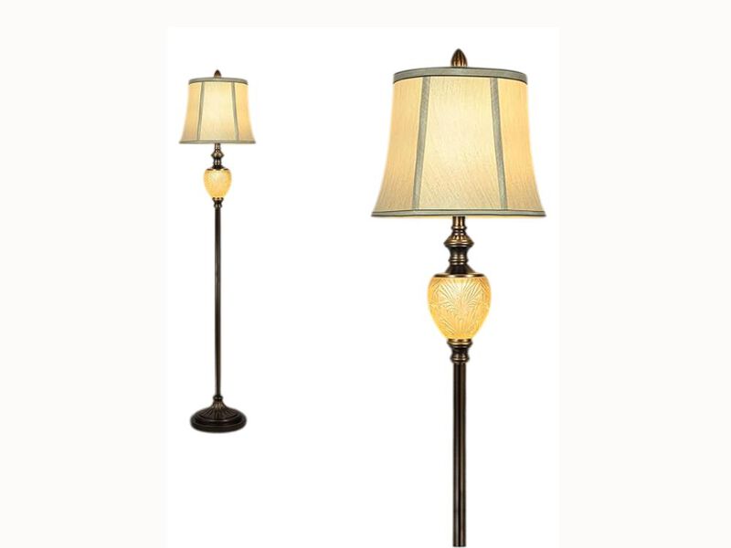 Vintage Floor Lamp &ndash; 64" Tall, Beige Faux Silk Shade, Nightlight, LED Included