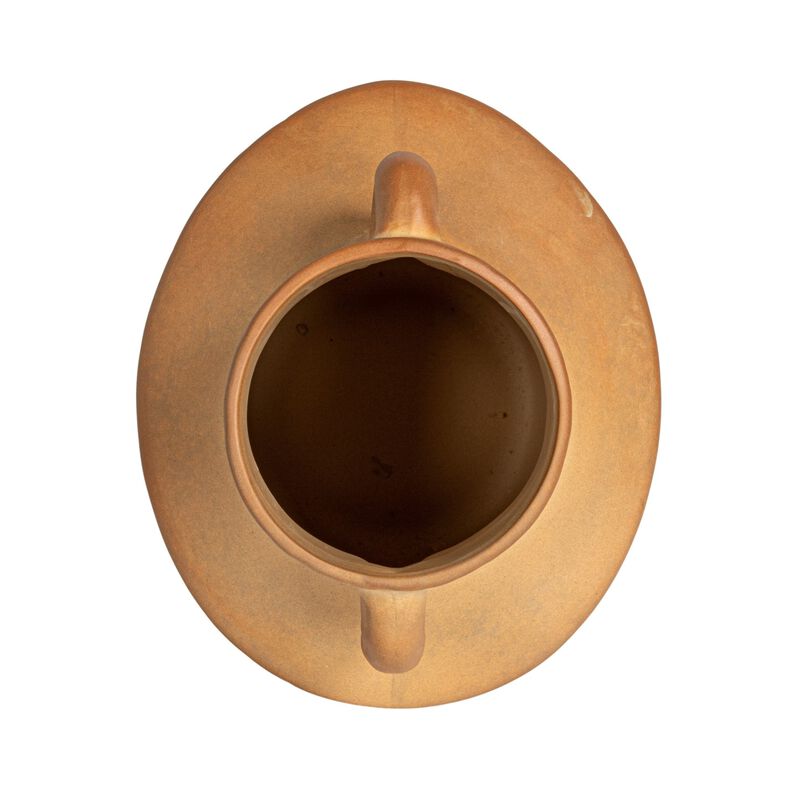 Round Stoneware Vase with Reactive Glaze Finish and Vertical Handles, Terracotta image number 6