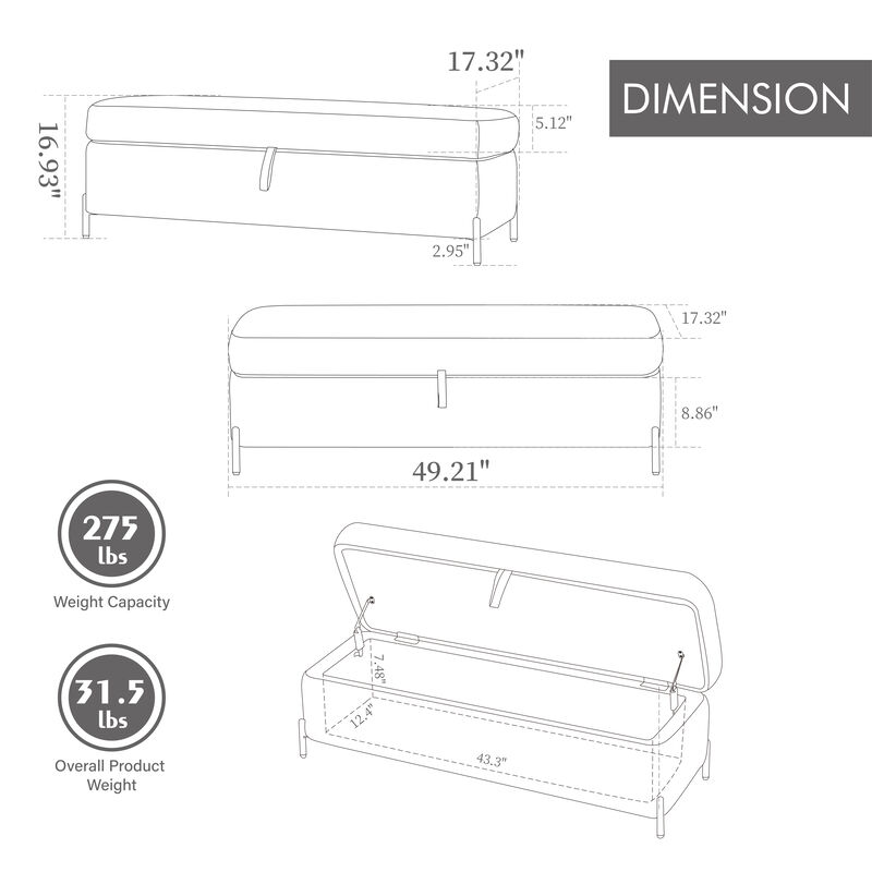 Merax Multi-Functional Velvet Storage Soft Bench