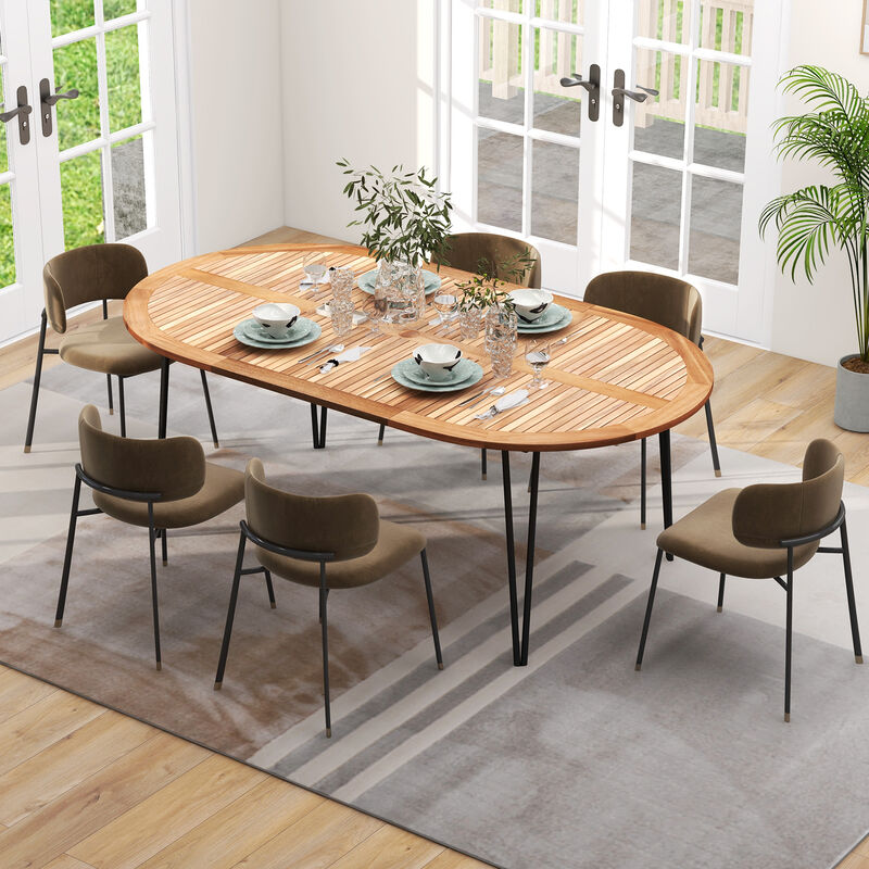 79 Inch Oval Patio Dining Table with Umbrella Hole and Acacia Wood Tabletop for 8 People image number 1