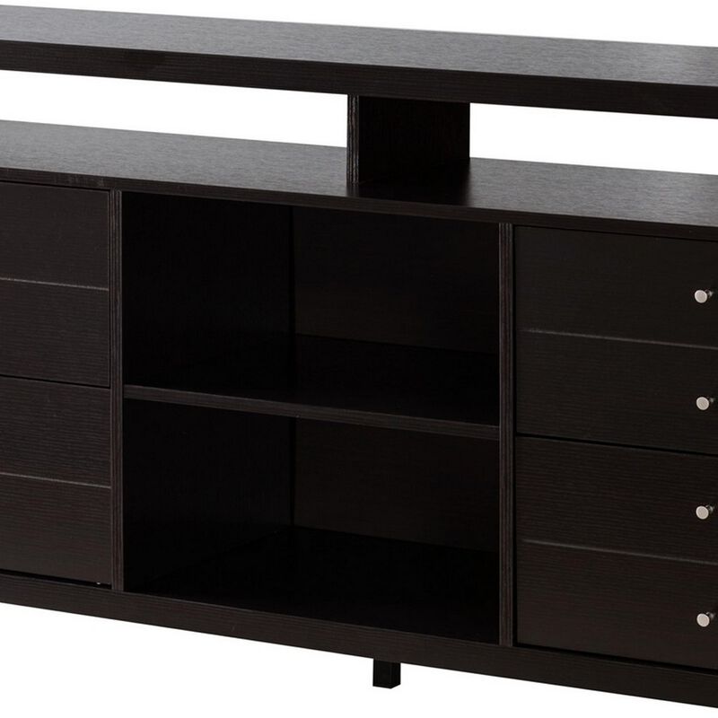 60 Inches 8 Drawer TV Stand with Open Compartments, Brown-Benzara