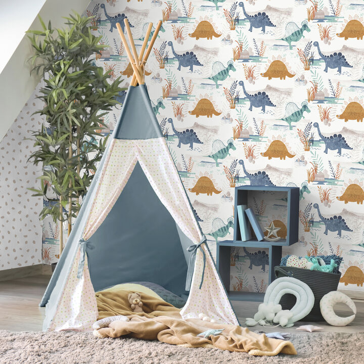 Prehistoric Dino Orange Whimsical Wallpaper