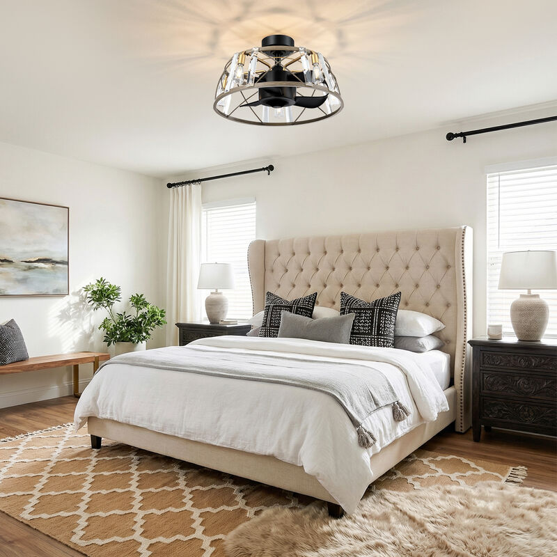 23" Modern Matte Black Reversible Caged Ceiling Fan with Light and Remote image number 2