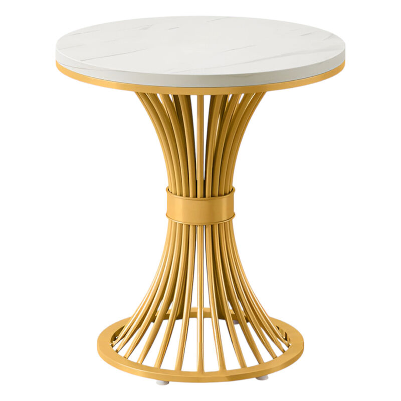 Faux Marble Round Side Table with Gold Metal Base, End Table image number 0