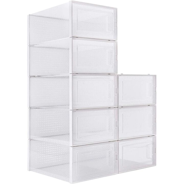 Foldable Shoe Box, Stackable Clear Shoe Storage Box - Storage Bins Shoe Container Organizer, 8 Pack,White