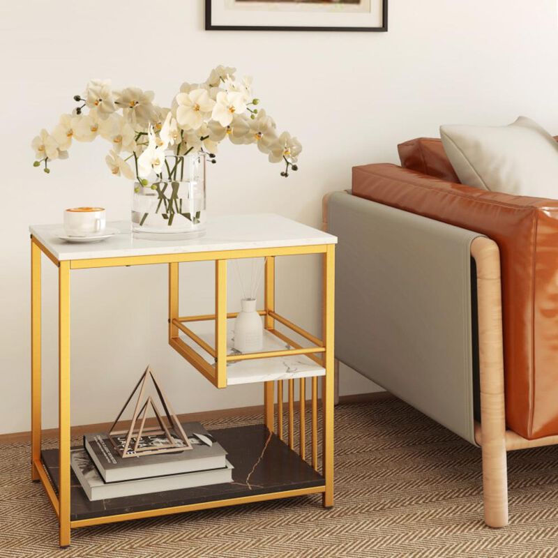 Hivvago 3-Tier Multi-function Marble End Table with Storage Shelf