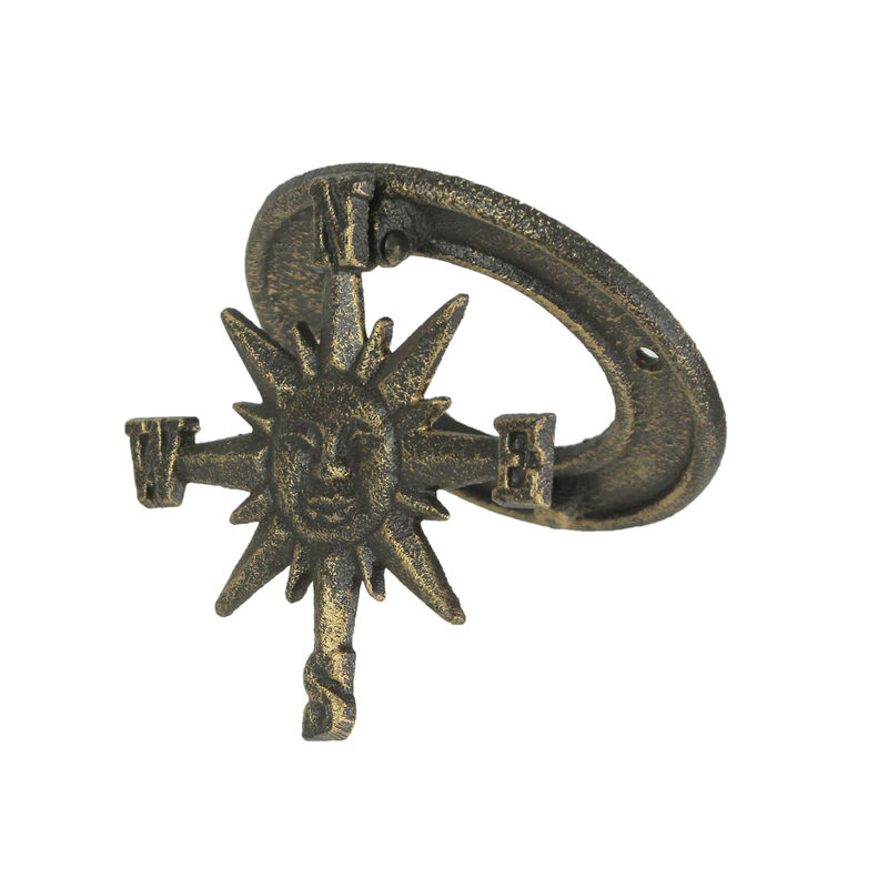 Bronze Cast Iron Decorative Sun Compass Rose Door Knocker Rustic Home Decor image number 1