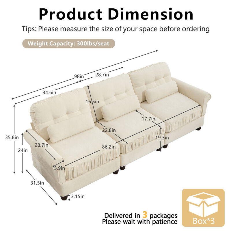 Juspep Mid Century Modern Chenille 3‑Seater Modular Sofa image number 9