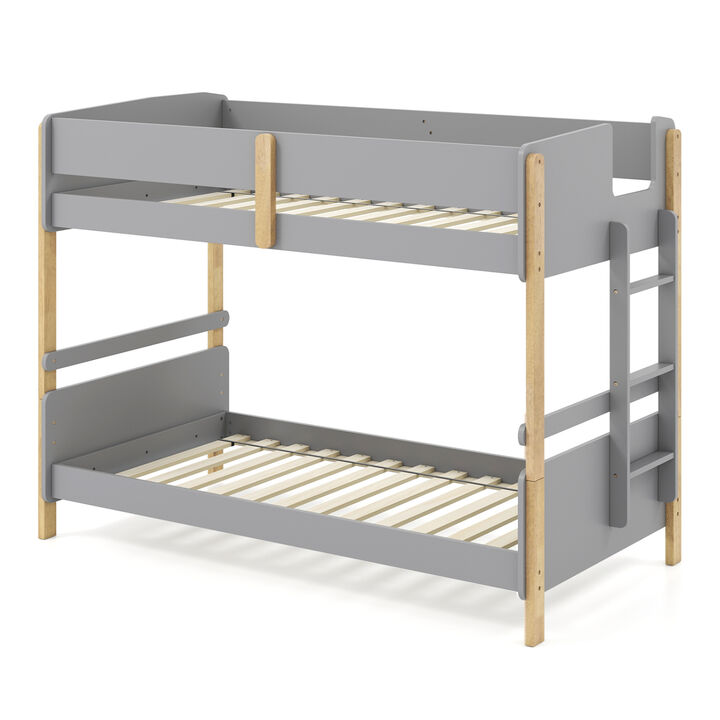 Twin Over Twin Bunk Bed with Ladder Converts to 2 Twin Beds Wood Frame