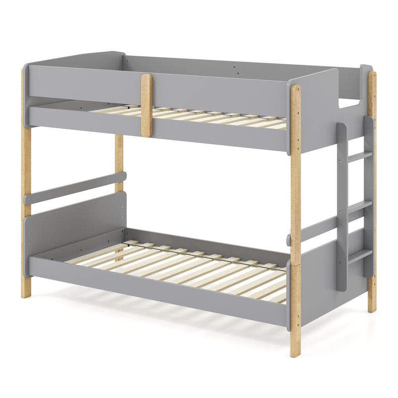 Twin Over Twin Bunk Bed with Ladder Converts to 2 Twin Beds Wood Frame image number 0