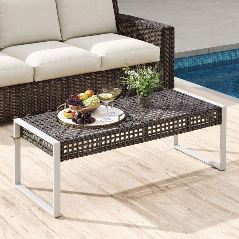 Hivvago Patio Rectangle Ottoman with Metal Legs and Seat Cushion