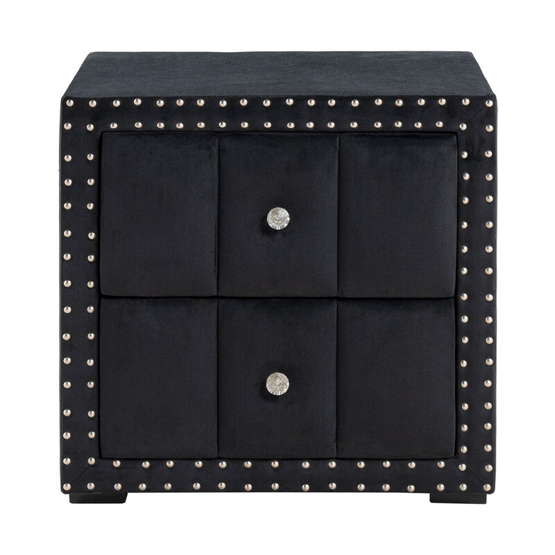 24" Contemporary Black 2-Drawer Nailhead Trim Nightstand End Table