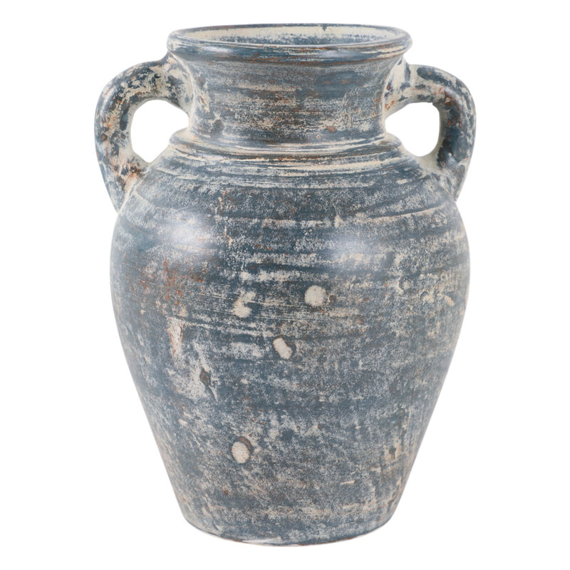 Terracotta, 9" Vase With Handles, Blue/white image number 0