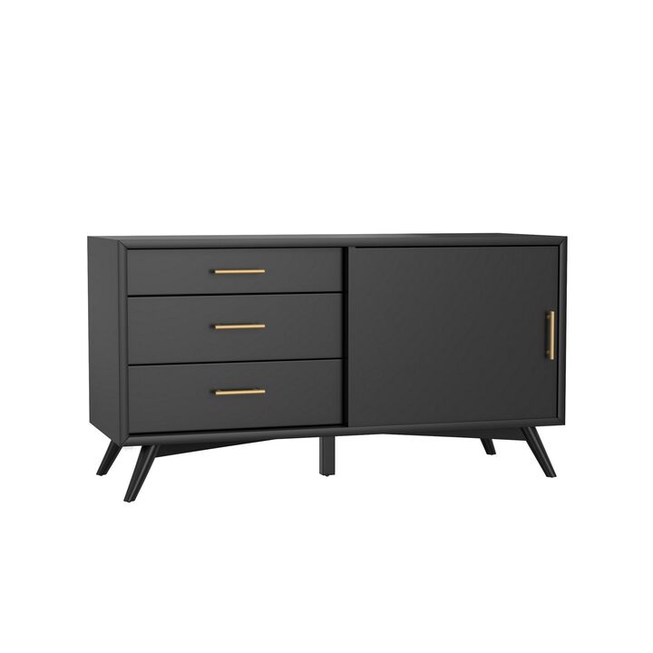 Ian 50 Inch TV Media Entertainment Console, 3 Drawers and 1 Cabinet, Black-Benzara